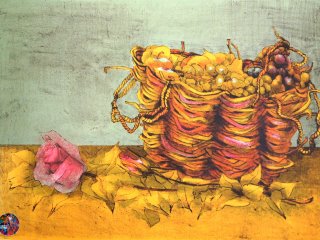 019V - Cesto e Rosa (Basket and Rose) - 1980 - cm. 50x70 - Litografia (Lithography)